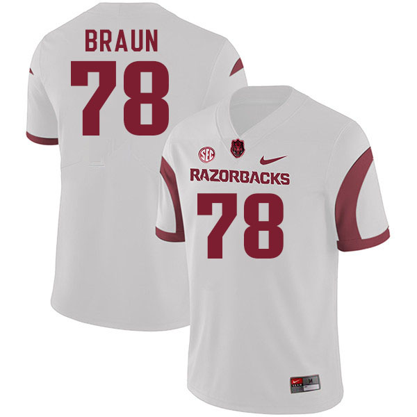 Men #78 Joshua Braun Arkansas Razorback College Football Jerseys Stitched Sale-White - Click Image to Close